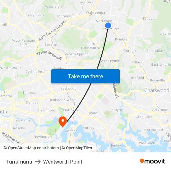 Turramurra to Wentworth Point map