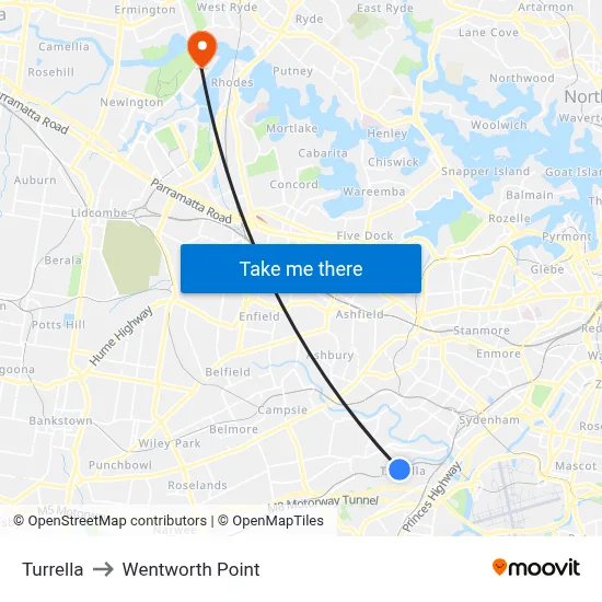 Turrella to Wentworth Point map