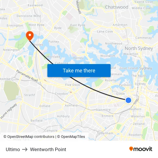Ultimo to Wentworth Point map
