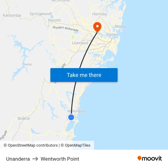 Unanderra to Wentworth Point map