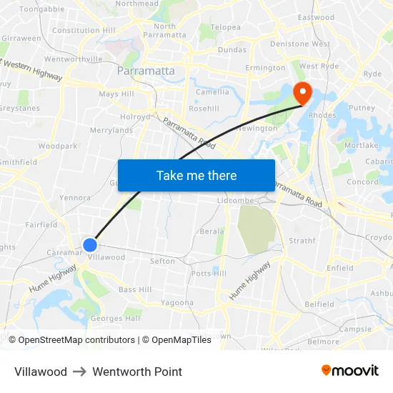 Villawood to Wentworth Point map