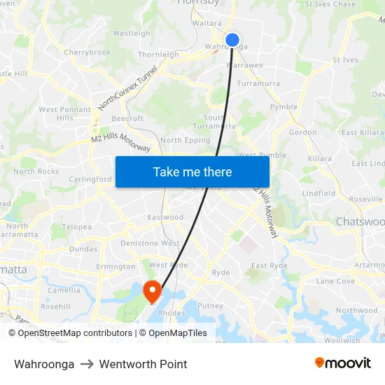 Wahroonga to Wentworth Point map