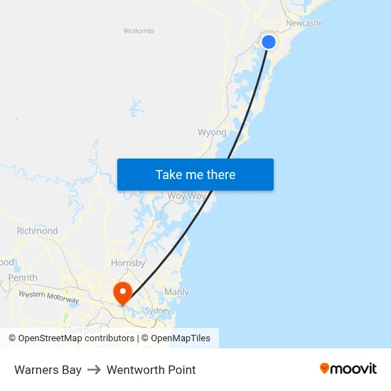 Warners Bay to Wentworth Point map