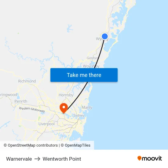 Warnervale to Wentworth Point map