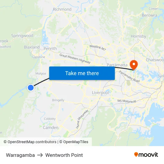 Warragamba to Wentworth Point map