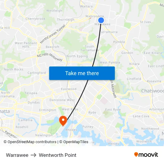 Warrawee to Wentworth Point map
