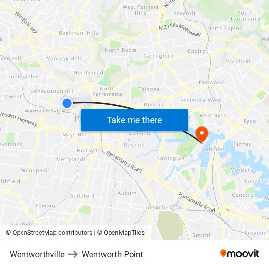 Wentworthville to Wentworth Point map