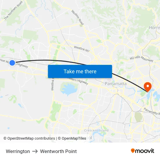 Werrington to Wentworth Point map
