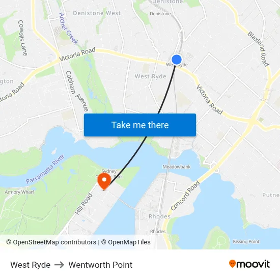 West Ryde to Wentworth Point map