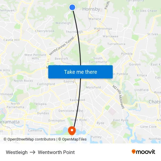 Westleigh to Wentworth Point map