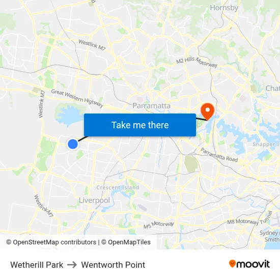 Wetherill Park to Wentworth Point map