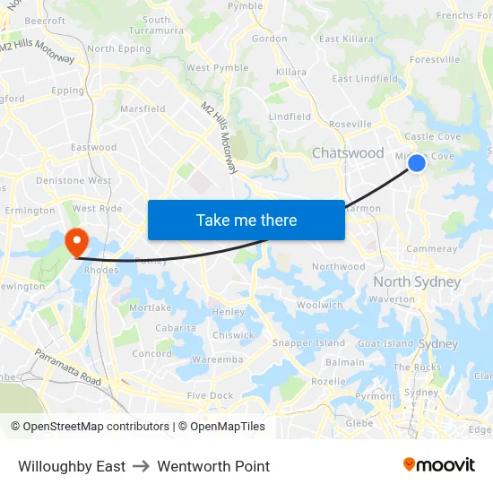 Willoughby East to Wentworth Point map