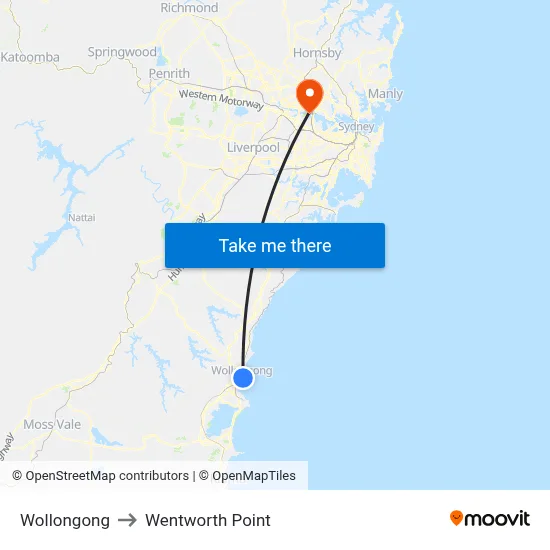 Wollongong to Wentworth Point map