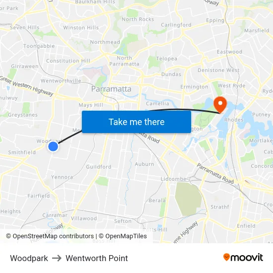 Woodpark to Wentworth Point map