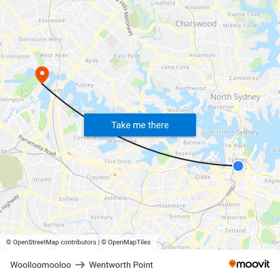 Woolloomooloo to Wentworth Point map