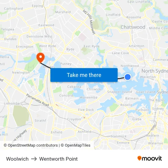 Woolwich to Wentworth Point map
