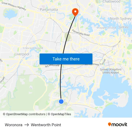Woronora to Wentworth Point map