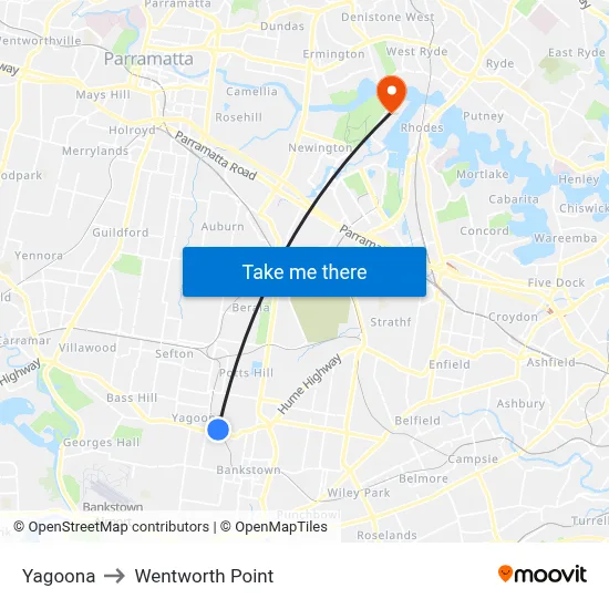 Yagoona to Wentworth Point map