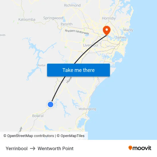 Yerrinbool to Wentworth Point map