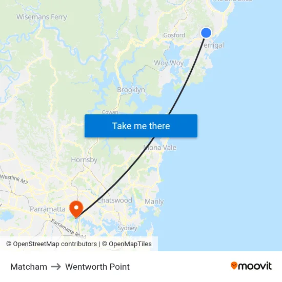 Matcham to Wentworth Point map