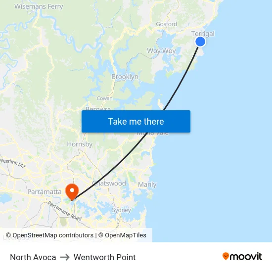 North Avoca to Wentworth Point map