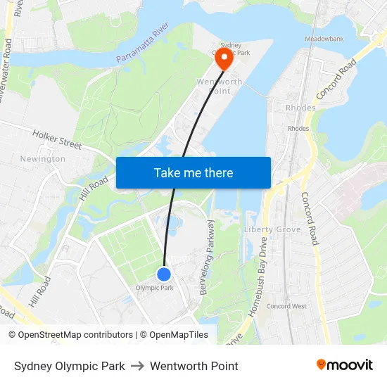 Sydney Olympic Park to Wentworth Point map