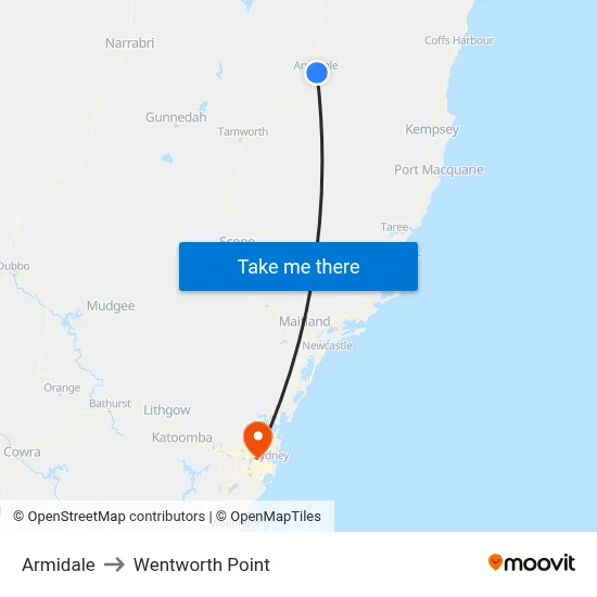 Armidale to Wentworth Point map
