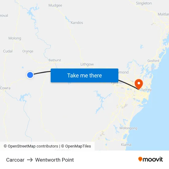 Carcoar to Wentworth Point map