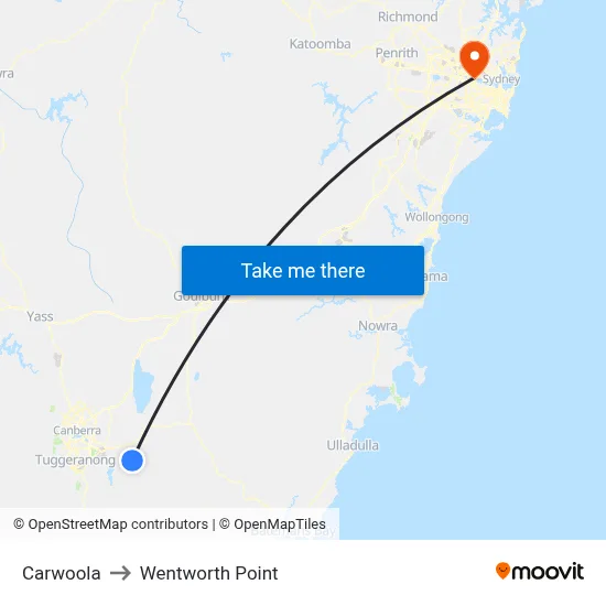 Carwoola to Wentworth Point map