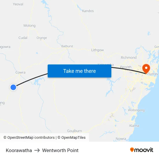 Koorawatha to Wentworth Point map