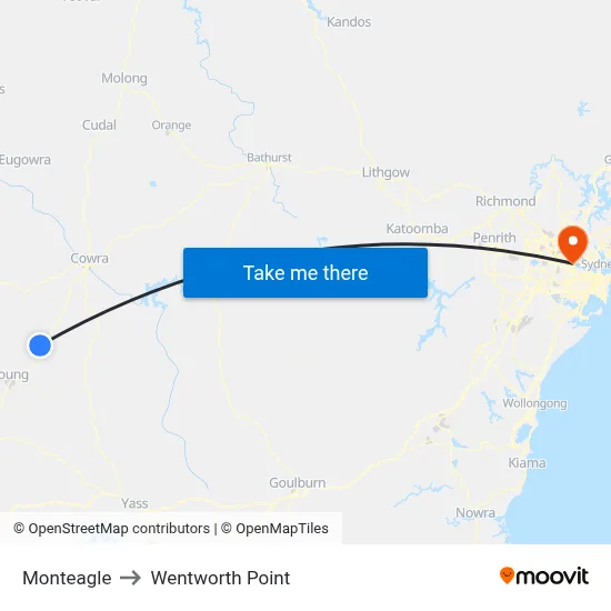 Monteagle to Wentworth Point map
