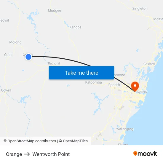 Orange to Wentworth Point map