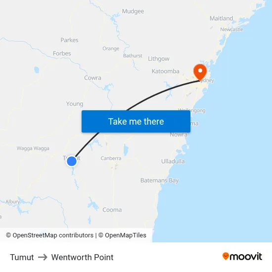 Tumut to Wentworth Point map