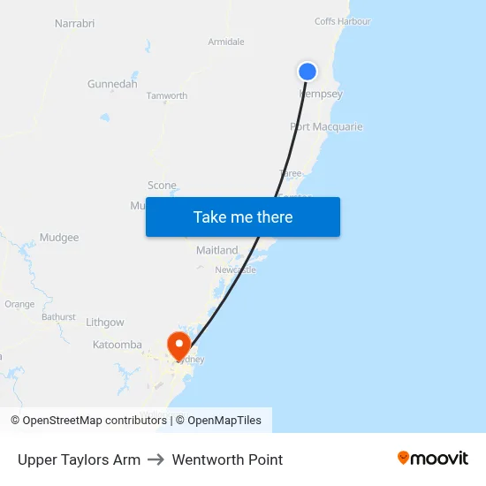 Upper Taylors Arm to Wentworth Point map