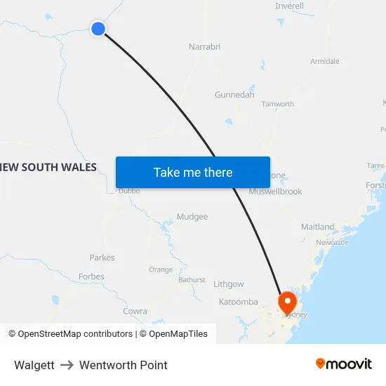 Walgett to Wentworth Point map