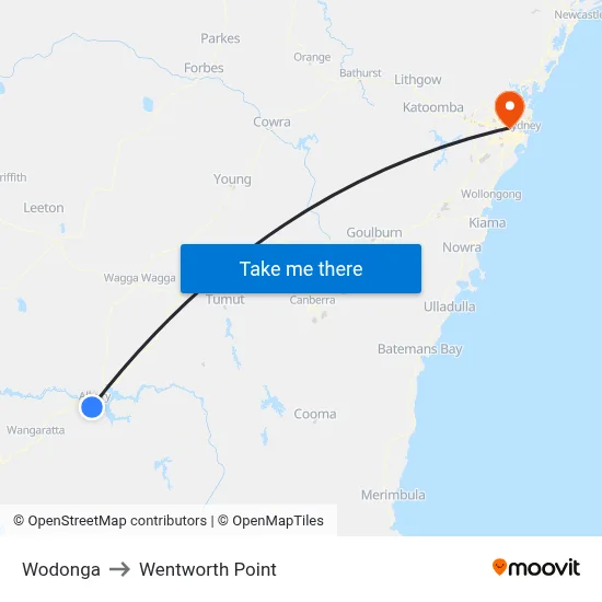 Wodonga to Wentworth Point map