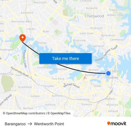 Barangaroo to Wentworth Point map