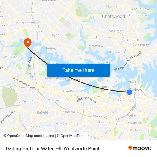 Darling Harbour Water to Wentworth Point map