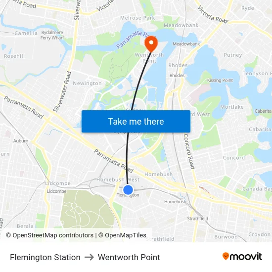 Flemington Station to Wentworth Point map
