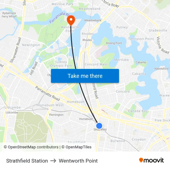 Strathfield Station to Wentworth Point map
