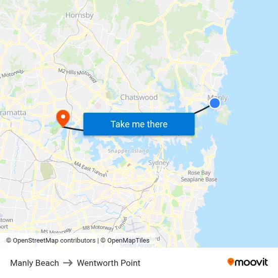 Manly Beach to Wentworth Point map