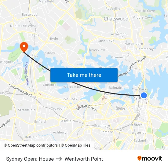 Sydney Opera House to Wentworth Point map