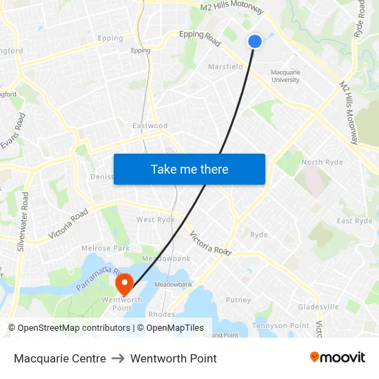 Macquarie Centre to Wentworth Point map