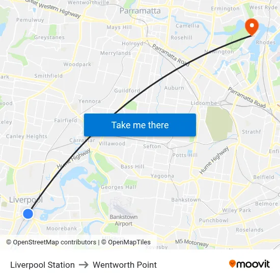 Liverpool Station to Wentworth Point map