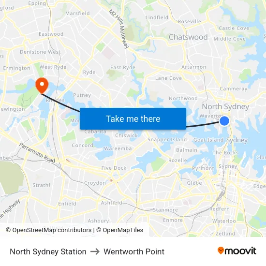 North Sydney Station to Wentworth Point map