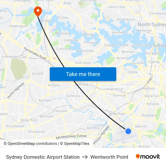 Sydney Domestic Airport Station to Wentworth Point map