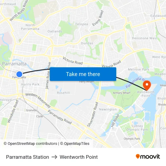 Parramatta Station to Wentworth Point map