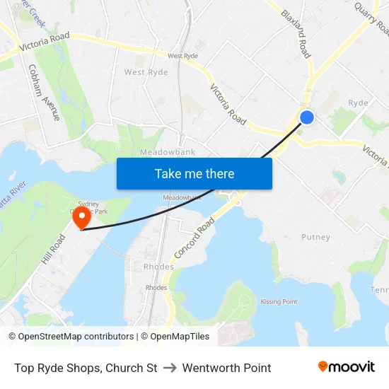 Top Ryde Shops, Church St to Wentworth Point map