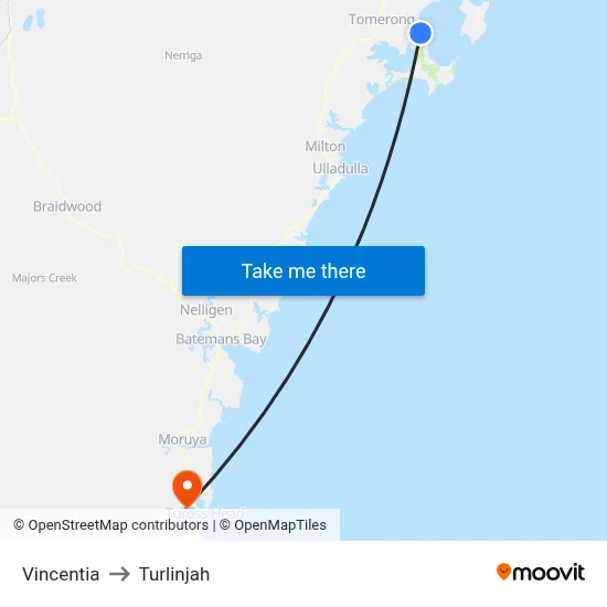 Vincentia to Turlinjah map
