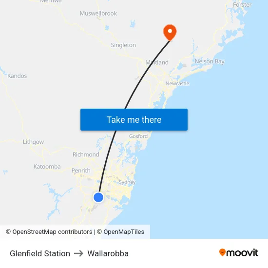 Glenfield Station to Wallarobba map
